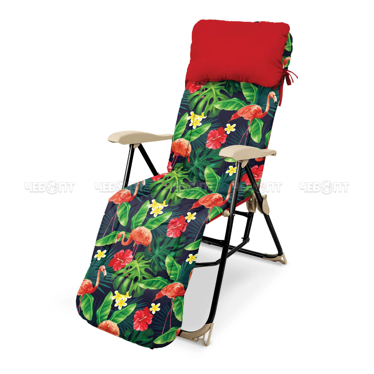 Кресло - шезлонг С ФЛАМИНГО складное 820*590*1170 мм, со съемным матрасом и подушкой, нагрузка 100 кг арт. ННК5/F NIKA [1]. ЧЕБОПТ.