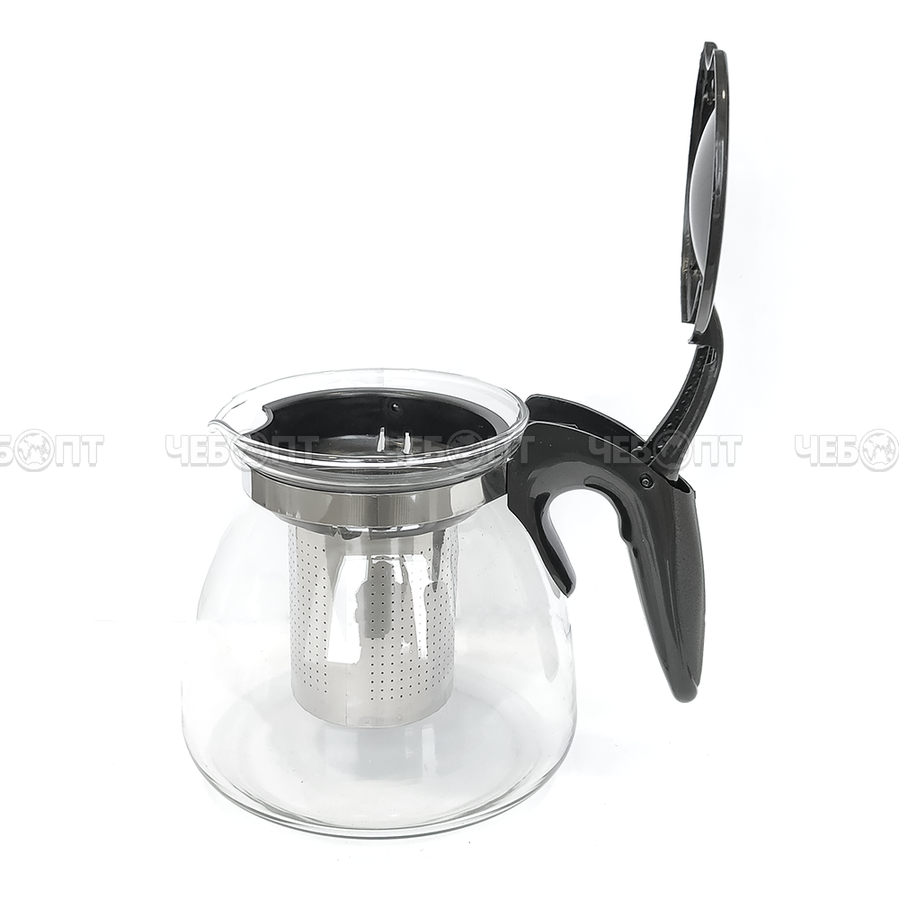 Чайник заварочный 900 мл с металлическим ситечком, пластиковой крышкой и ручкой, жаропрочное стекло арт. SY-108 $ [60] GOODSEE. ЧЕБОПТ.