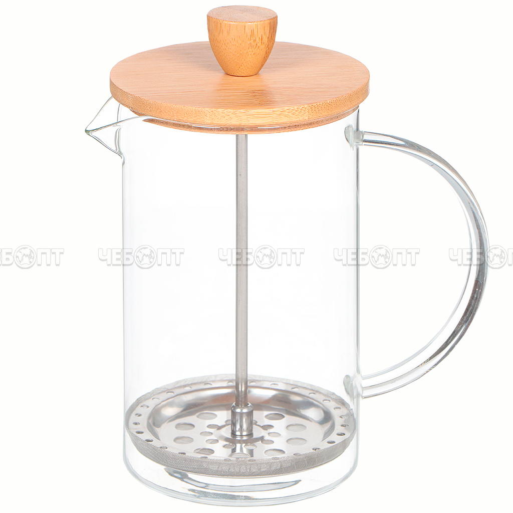 Чайник / кофейник френч-пресс 800 мл MYC-9 жаропрочное стекло, стальной фильтр, бамбуковая крышка арт. 260150 $ [24] GOODSEE. ЧЕБОПТ.