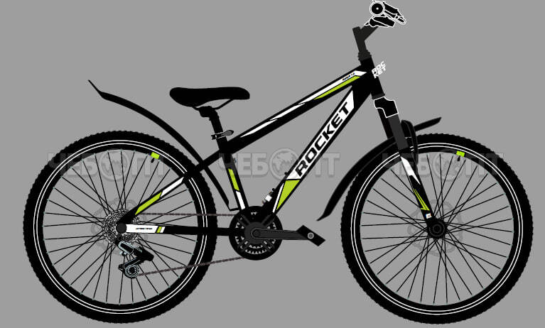 Велосипед 24" ROCKET ARIES 1.0 ЧЁРНЫЙ 7 скоростей, стальная рама 13" арт.24SD.R-ARS1.13BK.24[1]. ЧЕБОПТ.