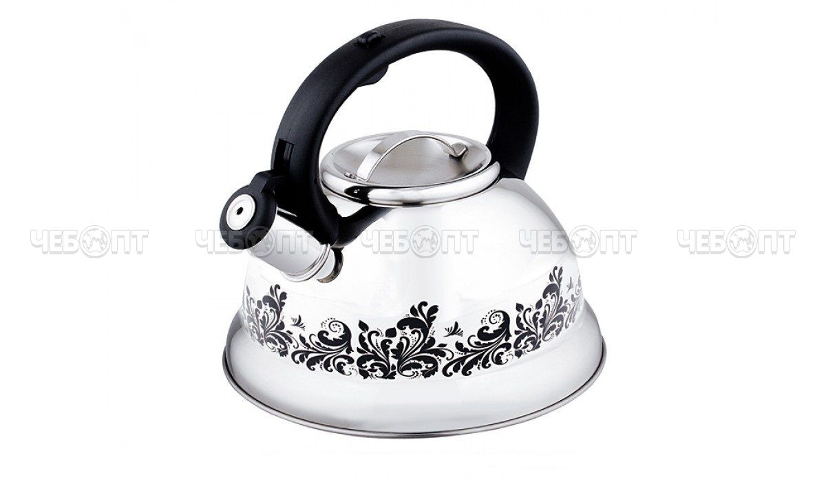 Чайник для плиты (газовой, электрической, индукционной) 3 л со свистком, нержавеющая сталь меняет цвет рисунка при закипании арт. КТ-109 [12] КАТУНЬ. ЧЕБОПТ.