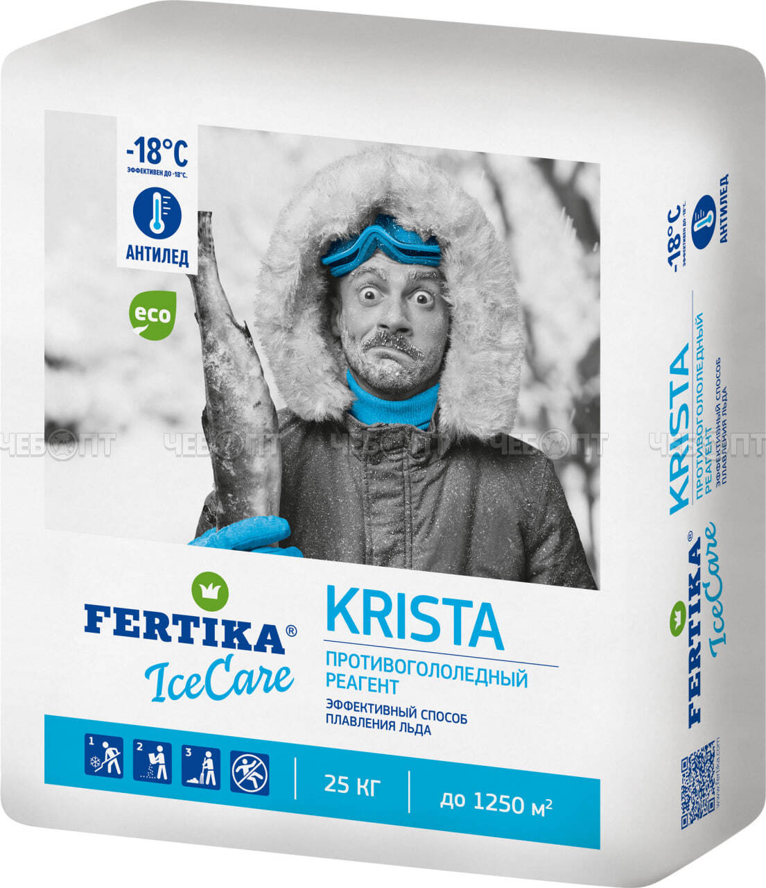 Противогололедный материал FERTIKA IceCare KRISTA 25 кг работает при темп. до - 18°С, арт. Ф04656 [12]. ЧЕБОПТ.