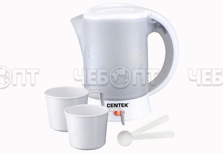 Чайник электрический дорожный CENTEK CT-0054 пластиковый, 2 чашки, 2 ложки, объем 0,6 л мощн. 600 Вт [24]. ЧЕБОПТ.