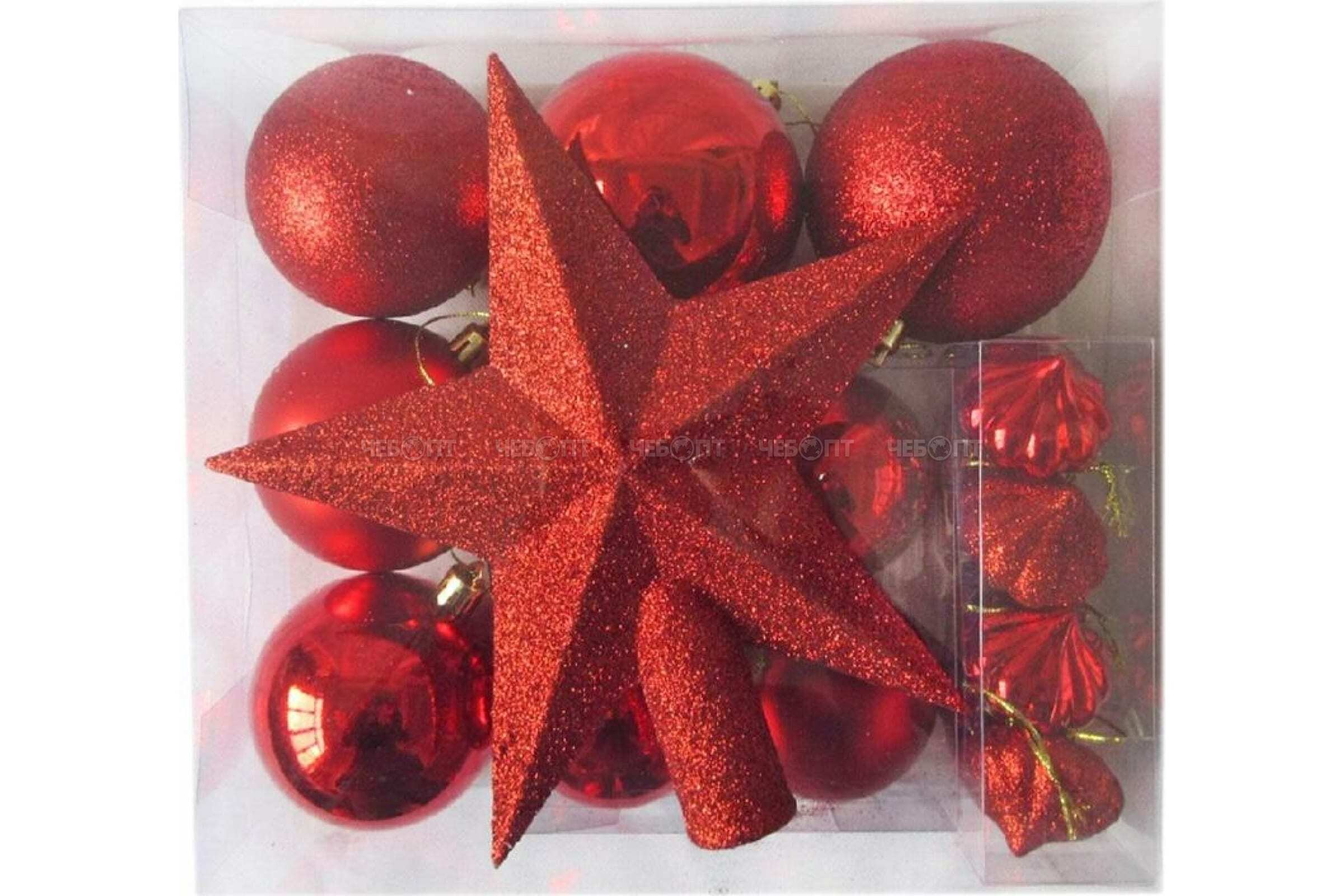 Елочная игрушка (набор 18 шт) ШАРЫ+ЗВЕЗДА ассорт (звезда 21см,шары 8см,7см,6см,4см) арт. 003371,003374,003372,003373,003375 [20] ВОЛШЕБНАЯ СТРАНА. ЧЕБОПТ.
