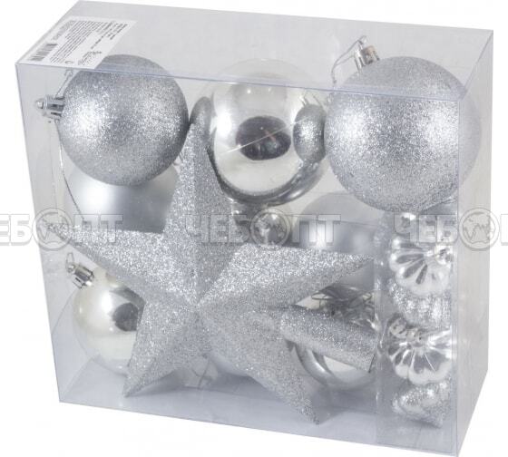 Елочная игрушка (набор 18 шт) ШАРЫ+ЗВЕЗДА ассорт (звезда 21см,шары 8см,7см,6см,4см) арт. 003371,003374,003372,003373,003375 [20] ВОЛШЕБНАЯ СТРАНА. ЧЕБОПТ.