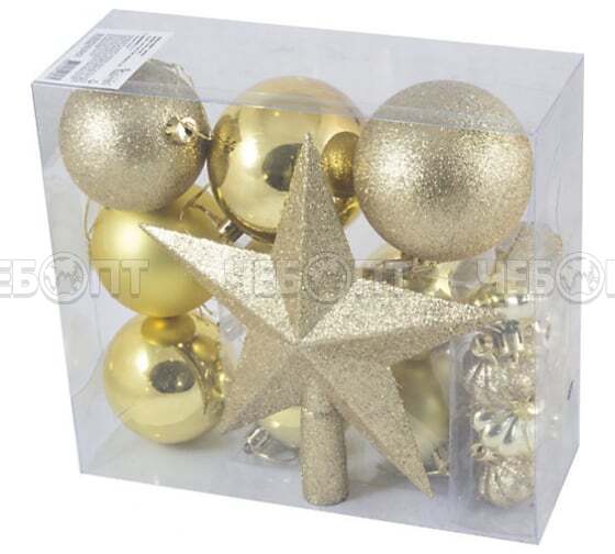 Елочная игрушка (набор 18 шт) ШАРЫ+ЗВЕЗДА ассорт (звезда 21см,шары 8см,7см,6см,4см) арт. 003371,003374,003372,003373,003375 [20] ВОЛШЕБНАЯ СТРАНА. ЧЕБОПТ.