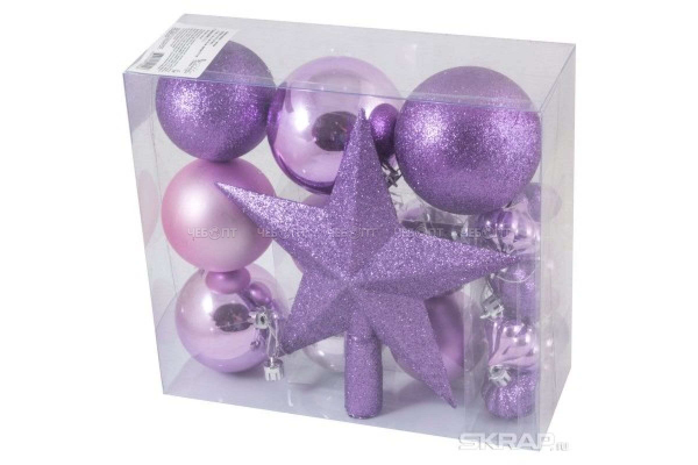 Елочная игрушка (набор 18 шт) ШАРЫ+ЗВЕЗДА ассорт (звезда 21см,шары 8см,7см,6см,4см) арт. 003371,003374,003372,003373,003375 [20] ВОЛШЕБНАЯ СТРАНА. ЧЕБОПТ.