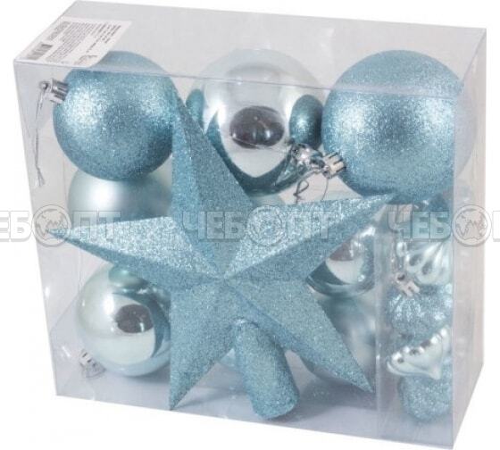 Елочная игрушка (набор 18 шт) ШАРЫ+ЗВЕЗДА ассорт (звезда 21см,шары 8см,7см,6см,4см) арт. 003371,003374,003372,003373,003375 [20] ВОЛШЕБНАЯ СТРАНА. ЧЕБОПТ.