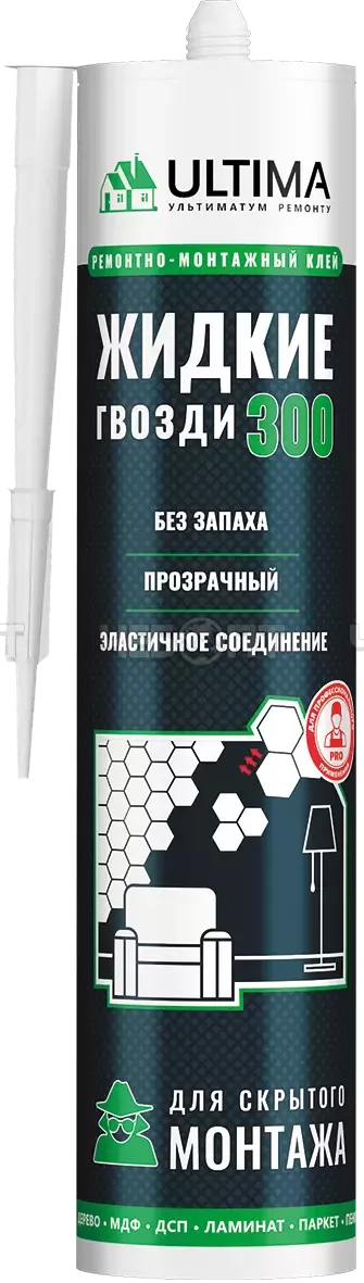 Жидкие гвозди ULTIMA 300 клей (акрил) прозрачный ремонтно-монтажный 300 г КАРТРИДЖ арт.ADHES30030 [12]. ЧЕБОПТ.