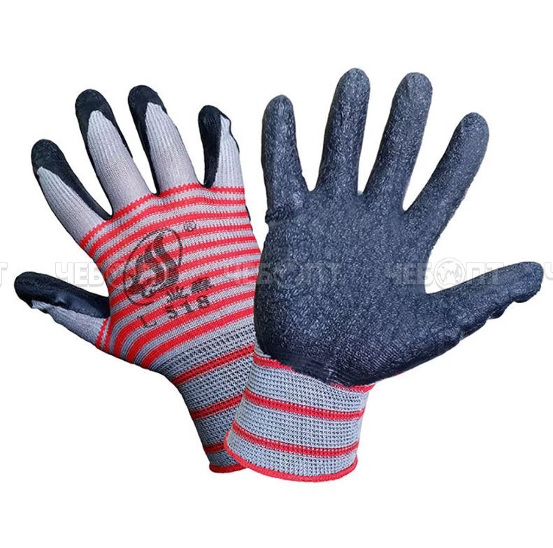 Перчатки рабочие нейлоновые ЗЕБРА с нитриловым ОБЛИВОМ, цвет в ассортименте, вес 25 г арт. 160022 $ [12/960]. ЧЕБОПТ.