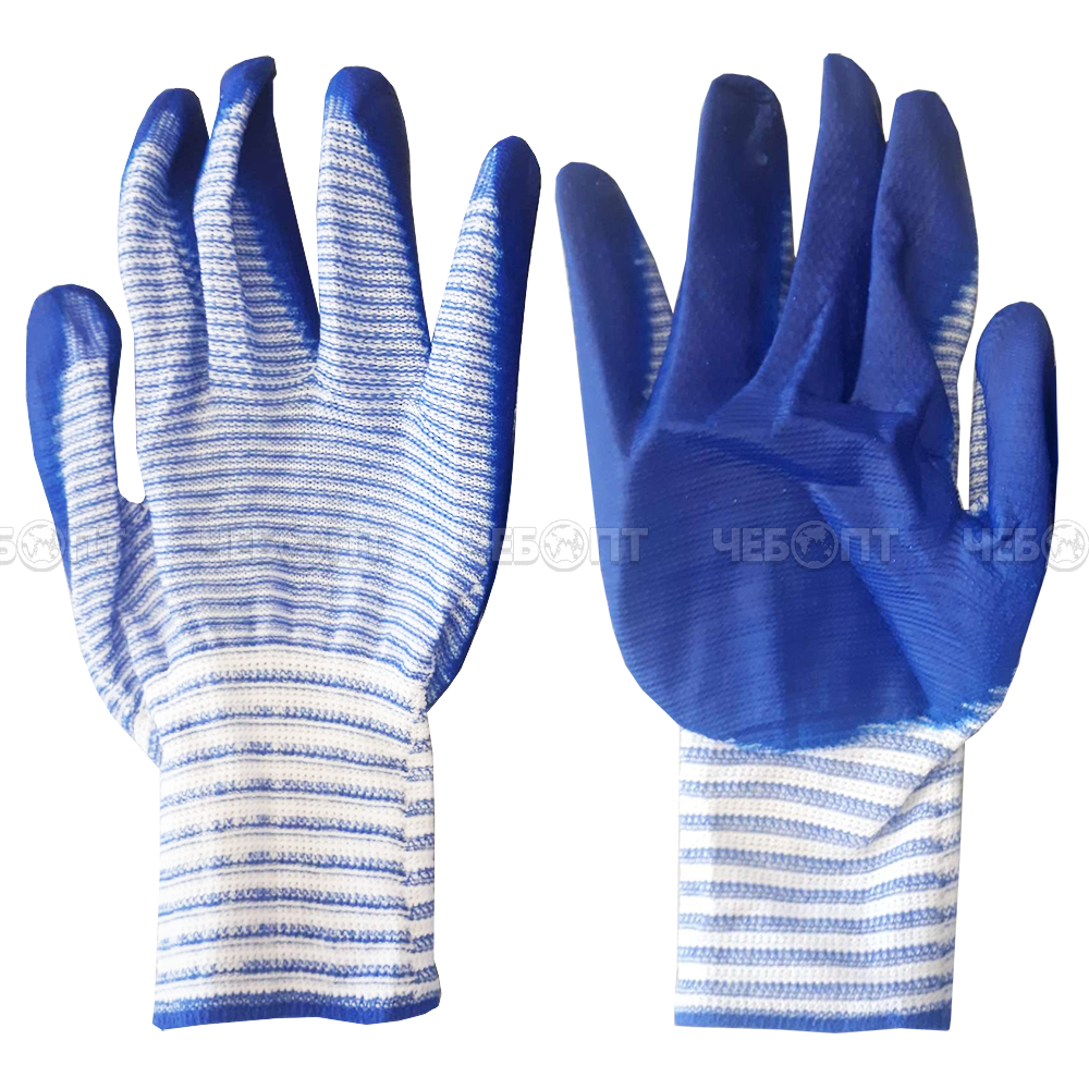Перчатки рабочие нейлоновые ЗЕБРА с нитриловым ОБЛИВОМ, цвет в ассортименте, вес 25 г арт. 160022 $ [12/960]. ЧЕБОПТ.