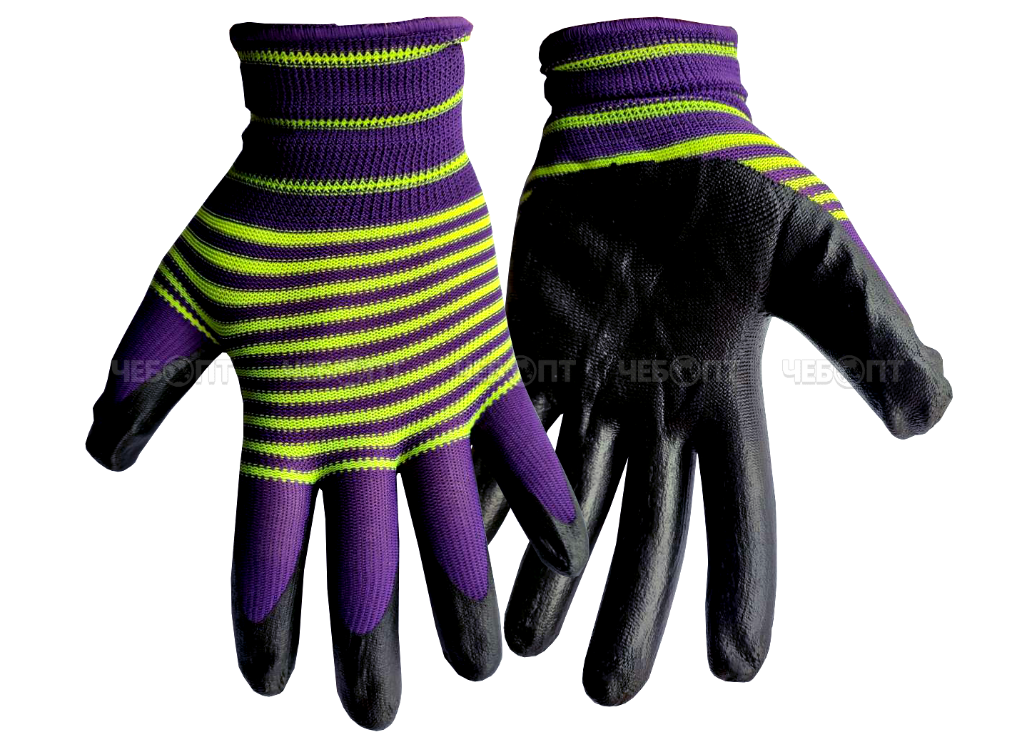 Перчатки рабочие нейлоновые ЗЕБРА с нитриловым ОБЛИВОМ, цвет в ассортименте, вес 25 г арт. 160022 $ [12/960]. ЧЕБОПТ.