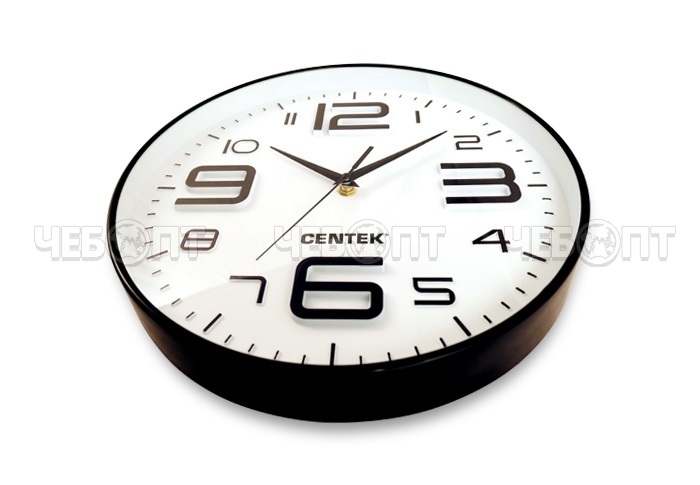 Часы настенные CENTEK CT-7101 с рисунком ОБЪЕМНЫЕ ЦИФРЫ из пластика d - 300 мм [10]. ЧЕБОПТ.