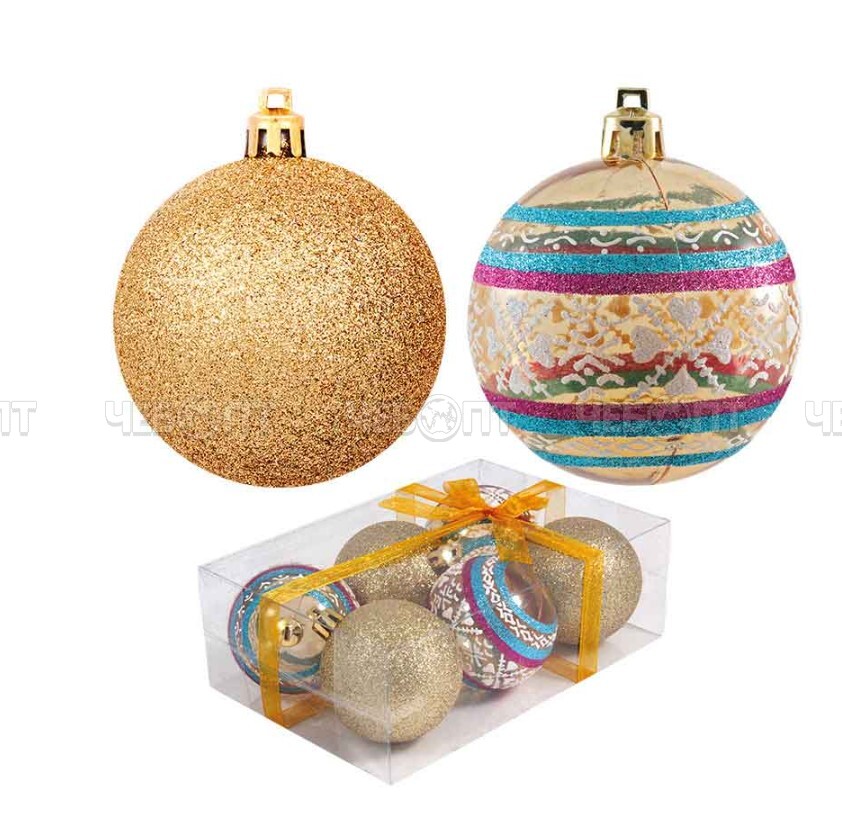 Набор из 6-ти елочных шаров 6 см ВОЛШЕБНАЯ СТРАНА ассорт (3 шт глянец с рисунком + 3 шт сверкающие) в коробке арт. 102161, 102153, 102154 [36] СКП. ЧЕБОПТ.