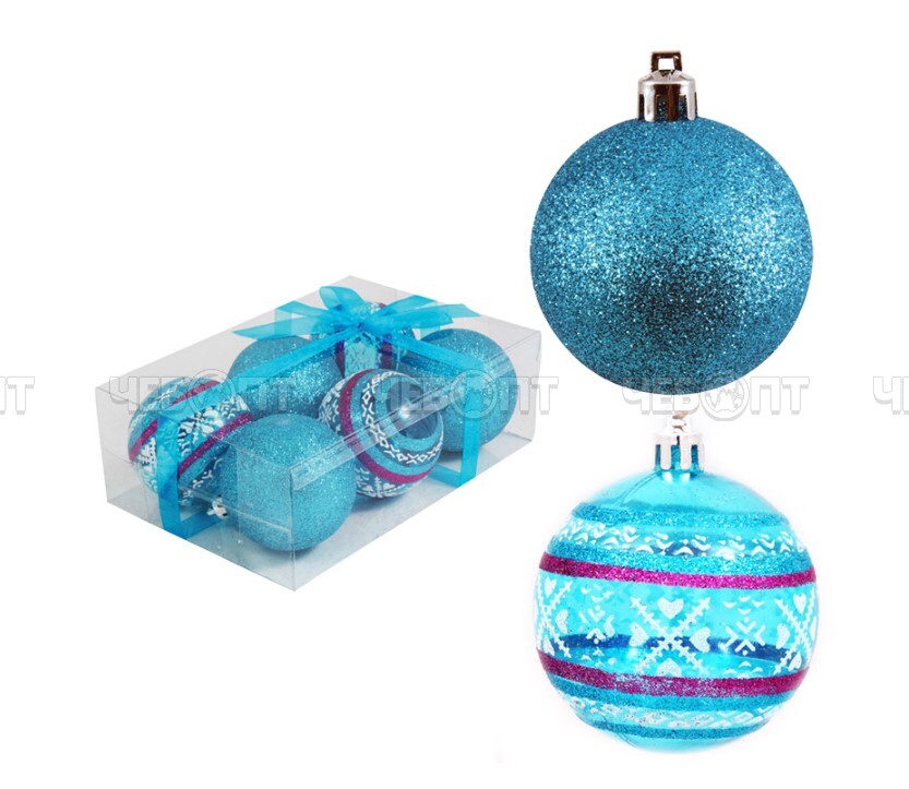 Набор из 6-ти елочных шаров 6 см ВОЛШЕБНАЯ СТРАНА ассорт (3 шт глянец с рисунком + 3 шт сверкающие) в коробке арт. 102161, 102153, 102154 [36] СКП. ЧЕБОПТ.