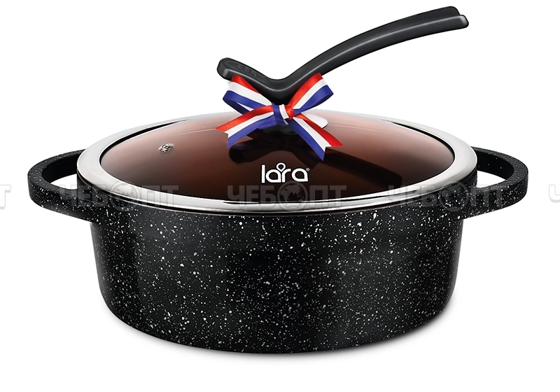 Сотейник алюминиевый антипригарный 4,5 л LARA ORLEAN, со стеклянной крышкой, 280 мм, для индукционной плиты, капсулиров. дно арт. LR02-234 [4]. ЧЕБОПТ.