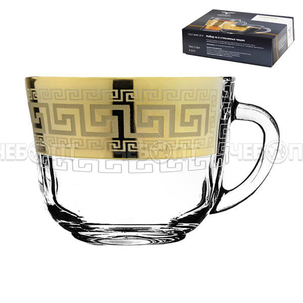 Набор кружек 250 мл 6 шт РУССКИЙ УЗОР стекло арт. EAV249-1337/S [4] г. Гусь-Хрустальный. ЧЕБОПТ.