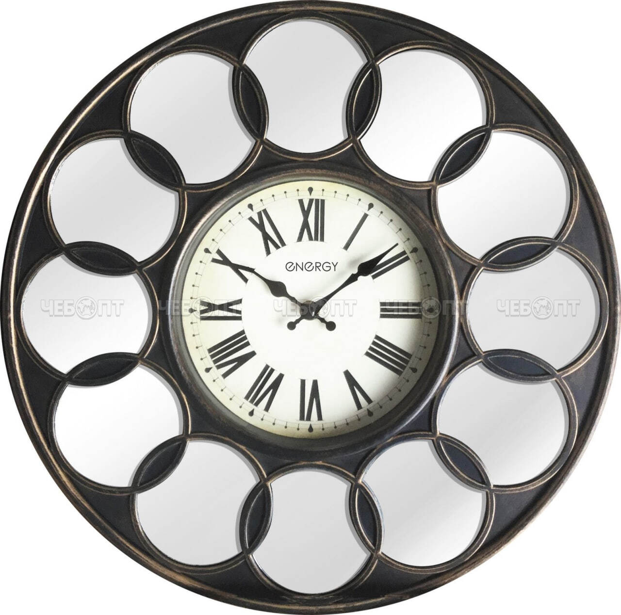 Часы настенные ENERGY EC-122 кварцевые, круглые d - 220 мм зеркальные вставки арт. 009496 [10] СКП. ЧЕБОПТ.