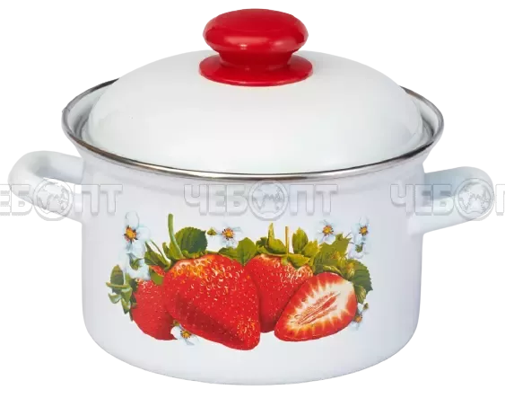 Кастрюля эмалированная 3 л С ДЕКОРОМ СОЧНАЯ КЛУБНИКА цилиндрическая арт. С-1512АП2/4 [4] Лысьва. ЧЕБОПТ.