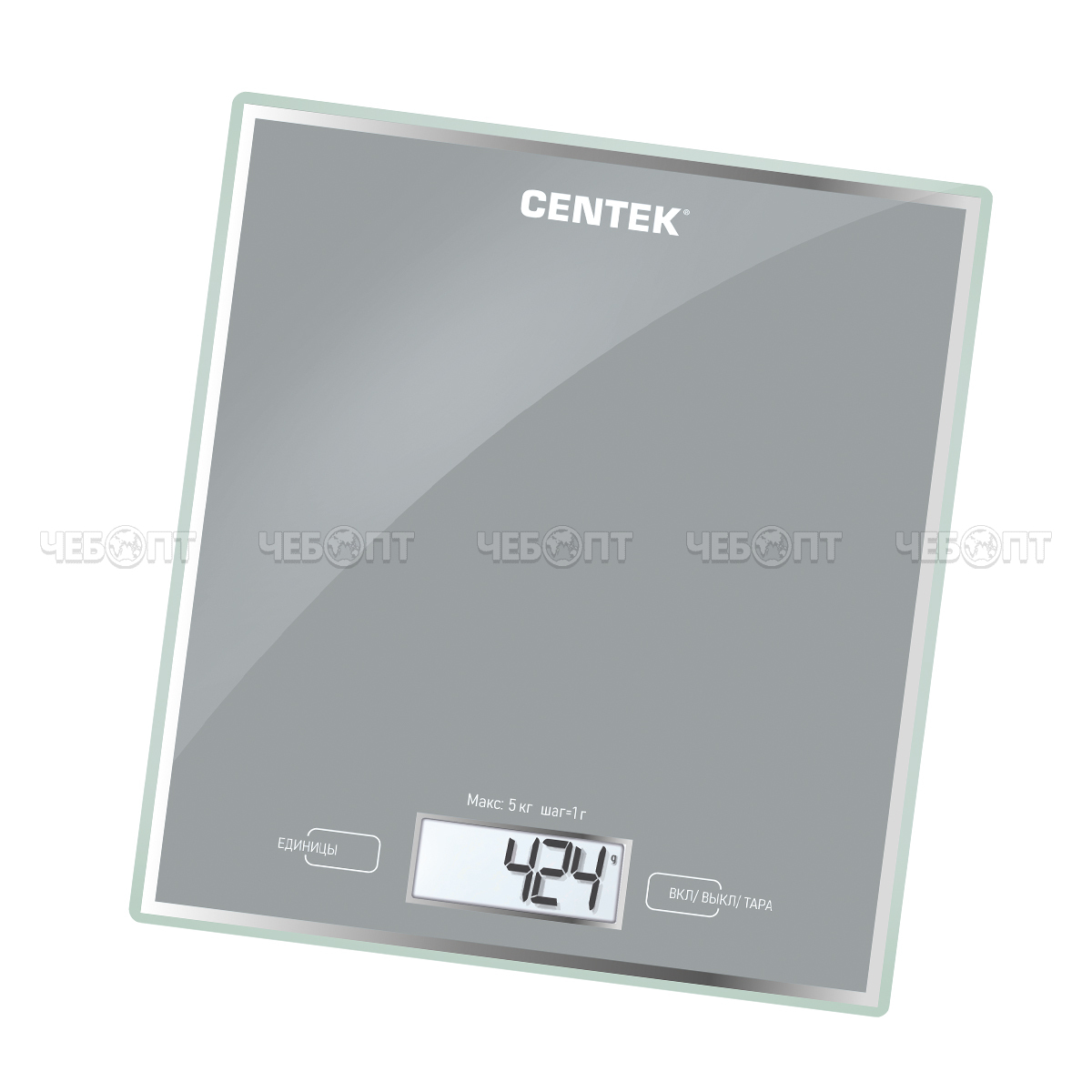 Весы настольные кухонные электронные CENTEK CT-2462  стеклянная платформа, сенсор, LCD- 190*200 см, до 5 кг, шаг 1г [12]. ЧЕБОПТ.
