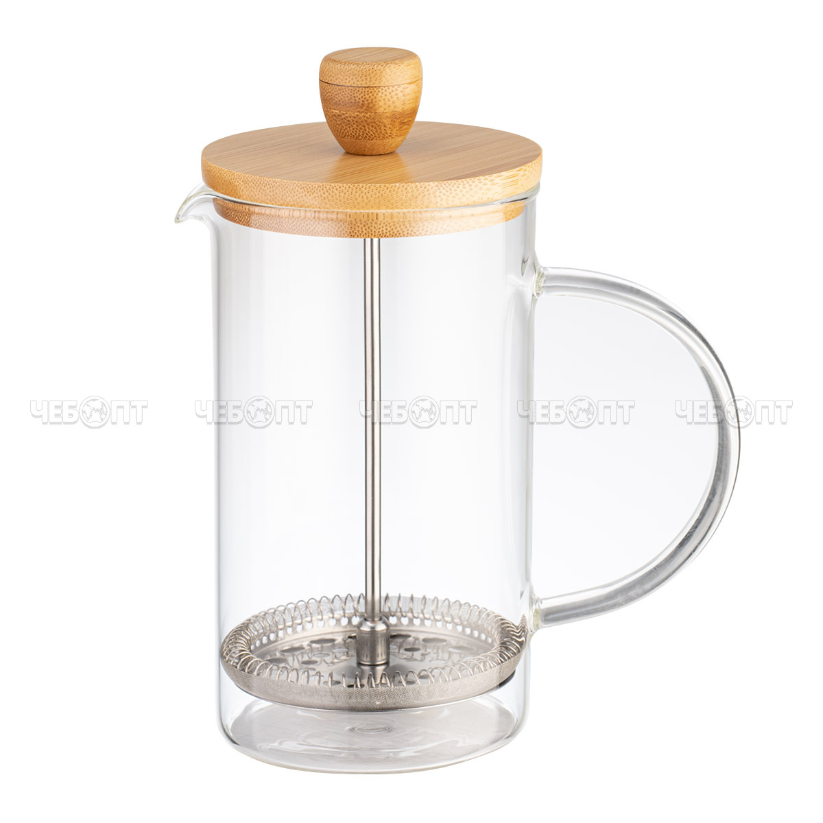 Чайник / кофейник френч-пресс 600 мл LARA  жаропрочное стекло, корпус пластмассовый, стальной фильтр, крышка-бамбук арт. LR06-52-600 [12]. ЧЕБОПТ.
