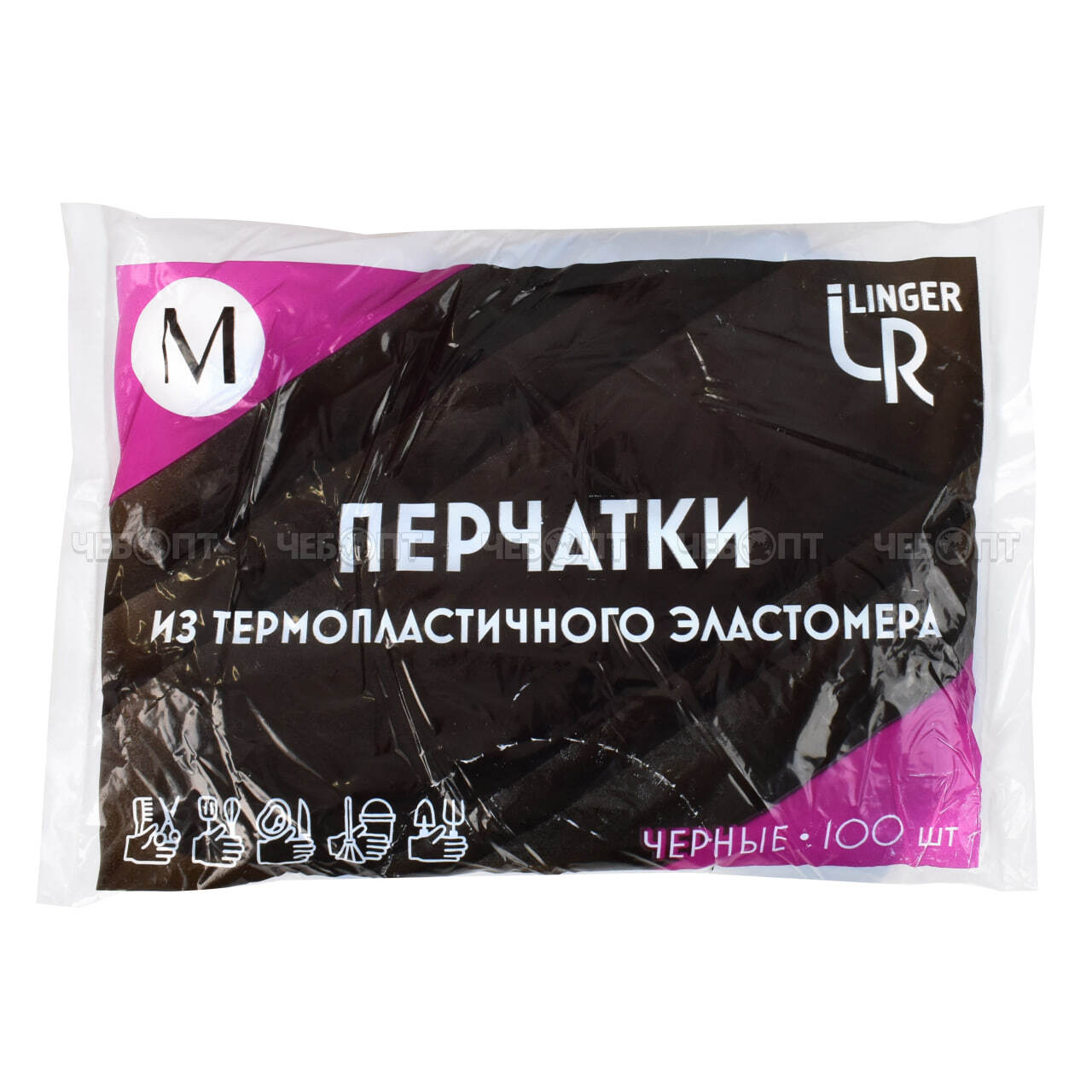 Перчатки термоэластопласта раз. "M"  неопудренные в упаковке 30 пар, черные арт. 500-501 [30]. ЧЕБОПТ.