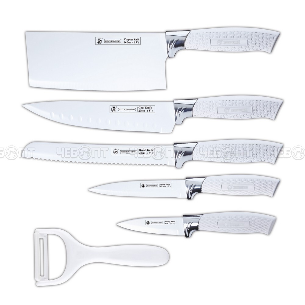 Набор кухонных ножей 6 предметов KITCHEN KING(пов-ой топорик, пов-ой нож, нож для хлеба, универсальный нож, овощной нож, овощечистка) KK-006 [10] ШИКО. ЧЕБОПТ.