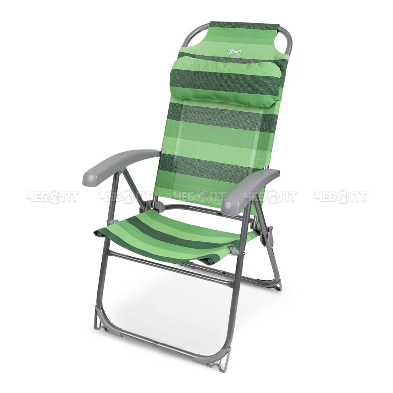 Кресло - шезлонг ЗЕЛЕНЫЙ складное, 8 полож спинки, съемный подгол, размер сиденья 750*590*1090 мм, макс. нагрузка 120 кг арт. К2/3 NIKA [1]. ЧЕБОПТ.