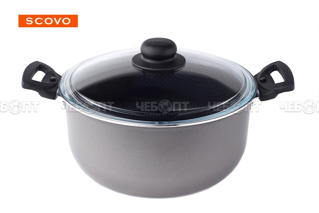 Кастрюля антипригарная 2,0 л DISCOVERY алюминиевая, стенка 1,8 мм со стеклянной крышкой арт. СД-005 [4] SCOVO. ЧЕБОПТ.
