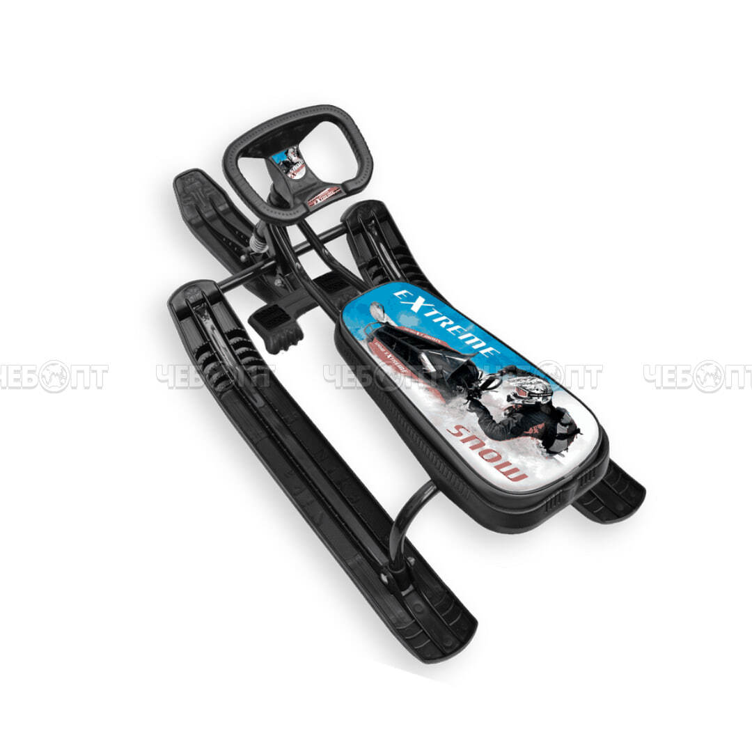 Снегокат детский "Тимка спорт 1+" С ГОНЩИКОМ ЧЕРНЫЙ КАРКАС  буксировочный трос, тормоз, грузопод. 100 кг, сиденье h-380 мм арт.ТС1+/Г NIKA [1]. ЧЕБОПТ.