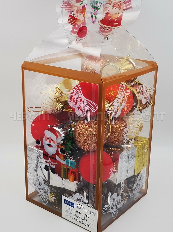 Набор из 36-ти елочных украшений 3-4 см в коробке, в наборе: шары, шишки, барабаны, подарки, цвет в ассортименте арт. YHSD03 $ [72]. ЧЕБОПТ.