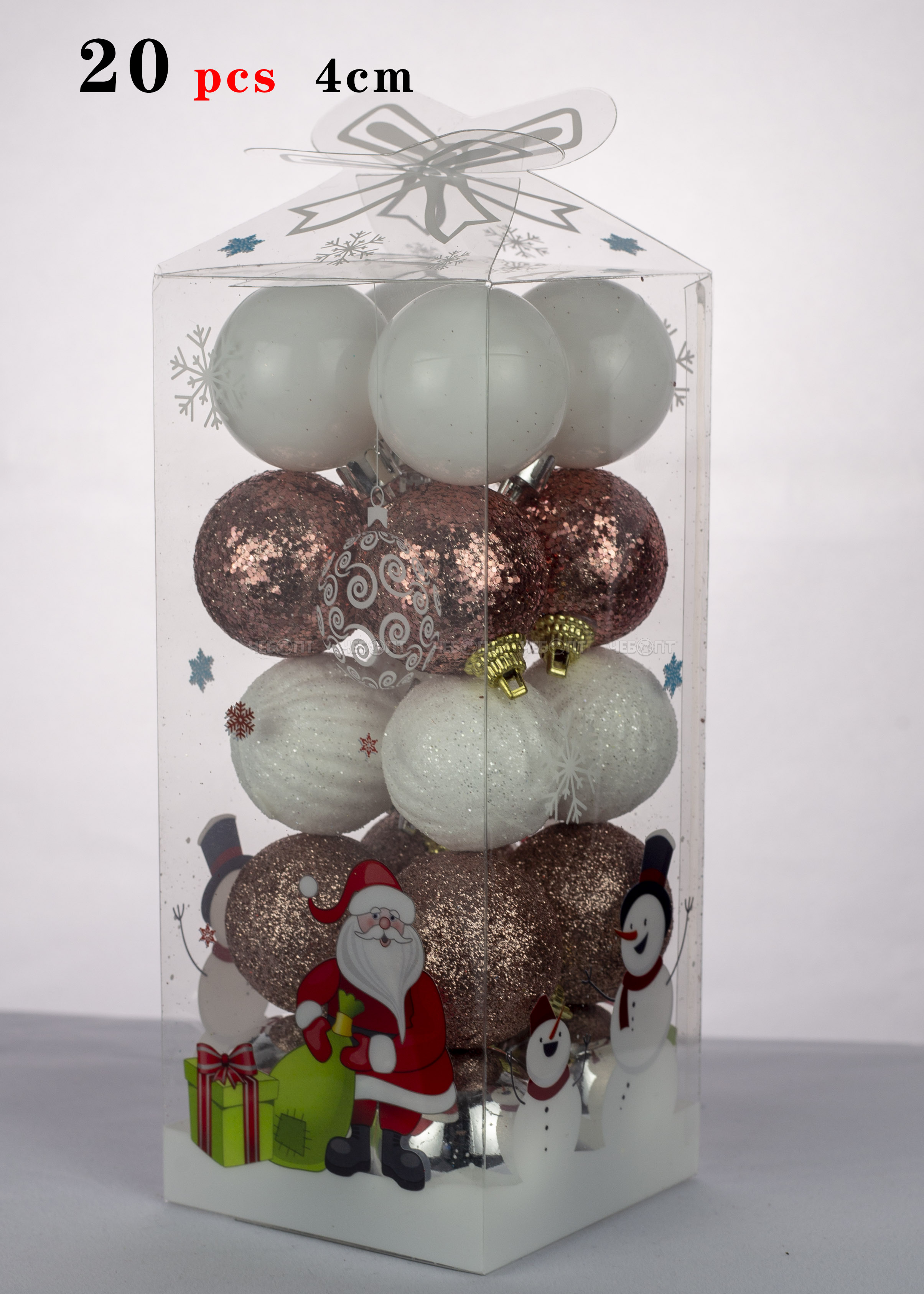 Набор из 20-ти елочных шаров 4 см в коробке, цвет белый-розовый арт. JH48-4631 $ [120]. ЧЕБОПТ.