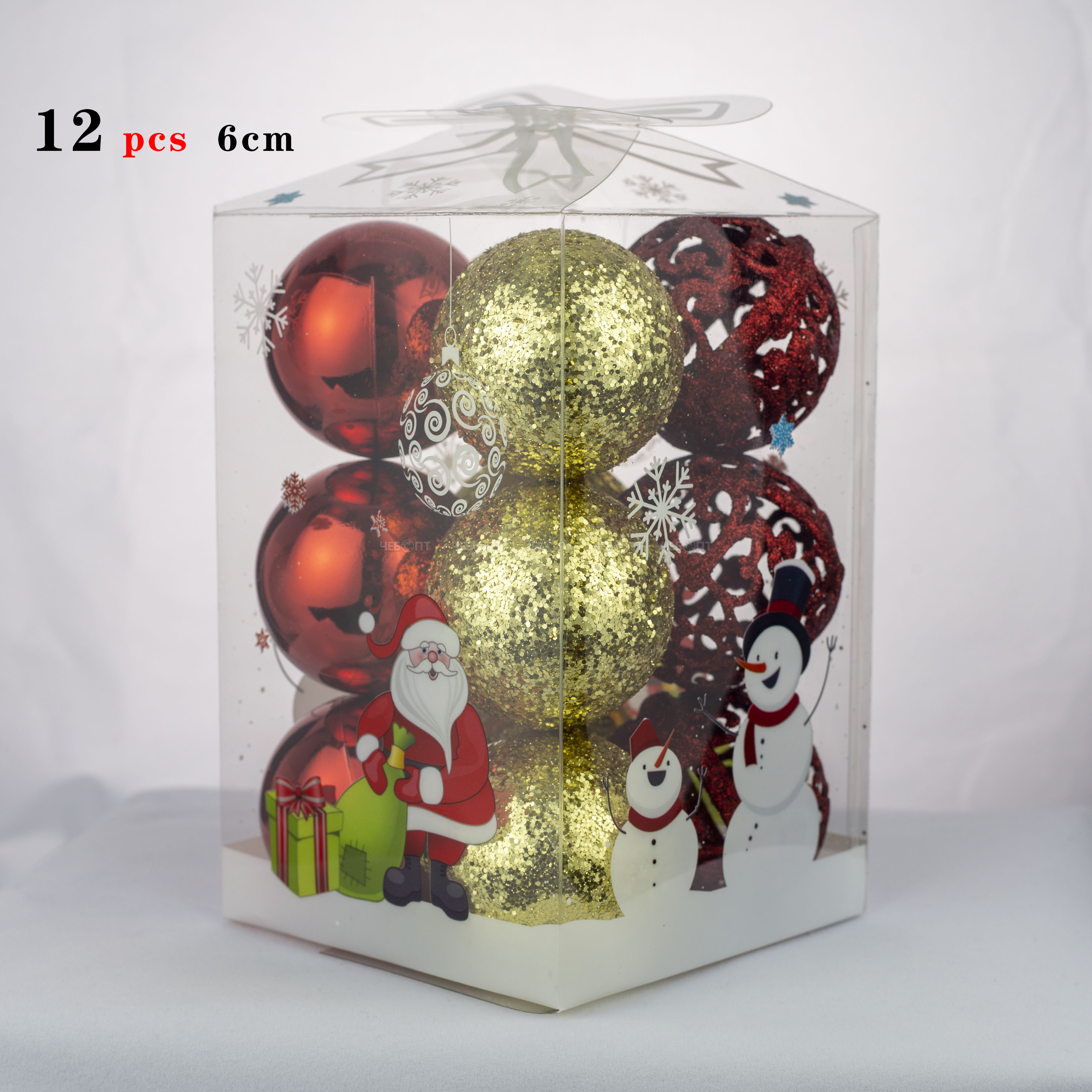 Набор из 12-ти елочных шаров 6 см в коробке, цвет в ассортименте арт. JH48-494 $ [80]. ЧЕБОПТ.