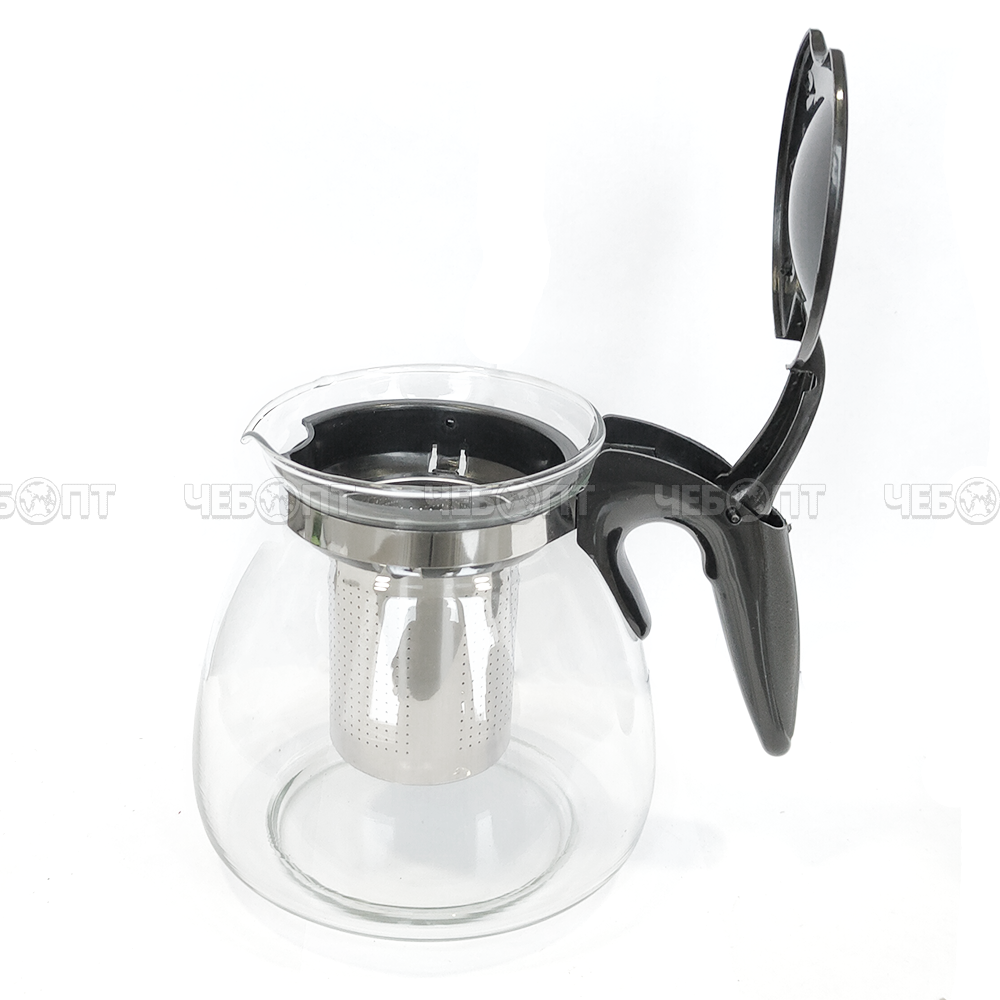 Чайник заварочный 1100 мл с металлическим ситечком, пластиковой крышкой и ручкой, жаропрочное стекло арт. SY-118 $ [60] GOODSEE. ЧЕБОПТ.