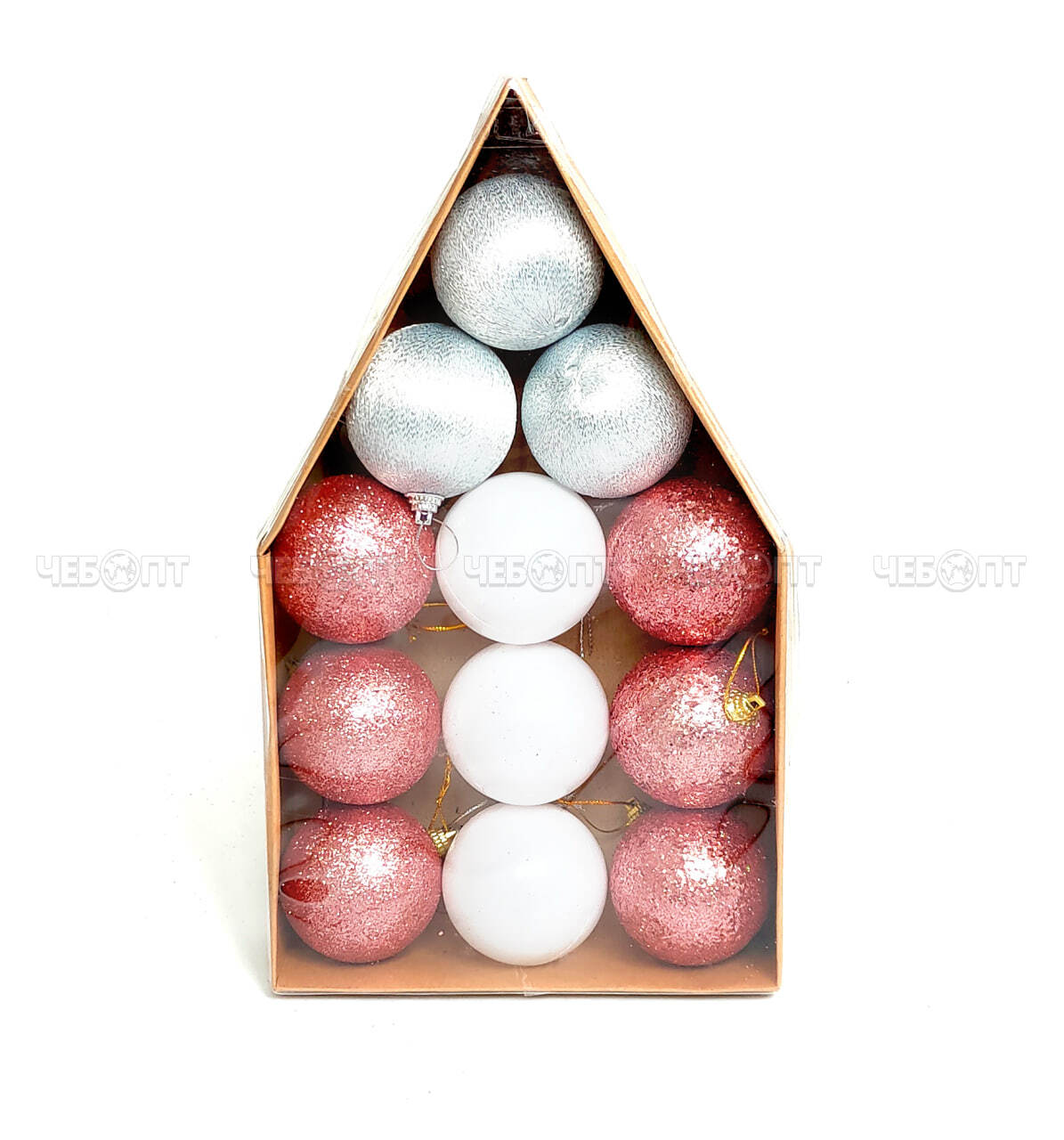Набор из 12-ти елочных шаров 6 см ДОМИК в коробке, цвет в ассортименте арт.JH48-5281 $ [60]. ЧЕБОПТ.