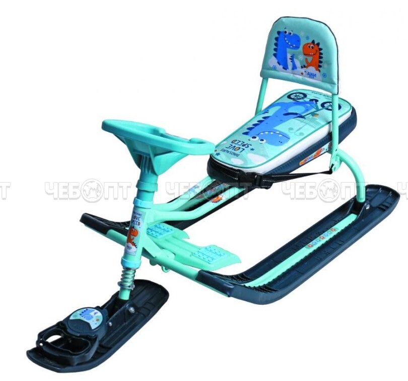 Снегокат детский "Тимка спорт 4-1" С ДИНОЗАВРОМ со спинкой буксир.трос с автонамоткой, трмоз, грузопод. 100 кг, высота h-290 мм арт. ТС4-1/Д NIKA [1]. ЧЕБОПТ.