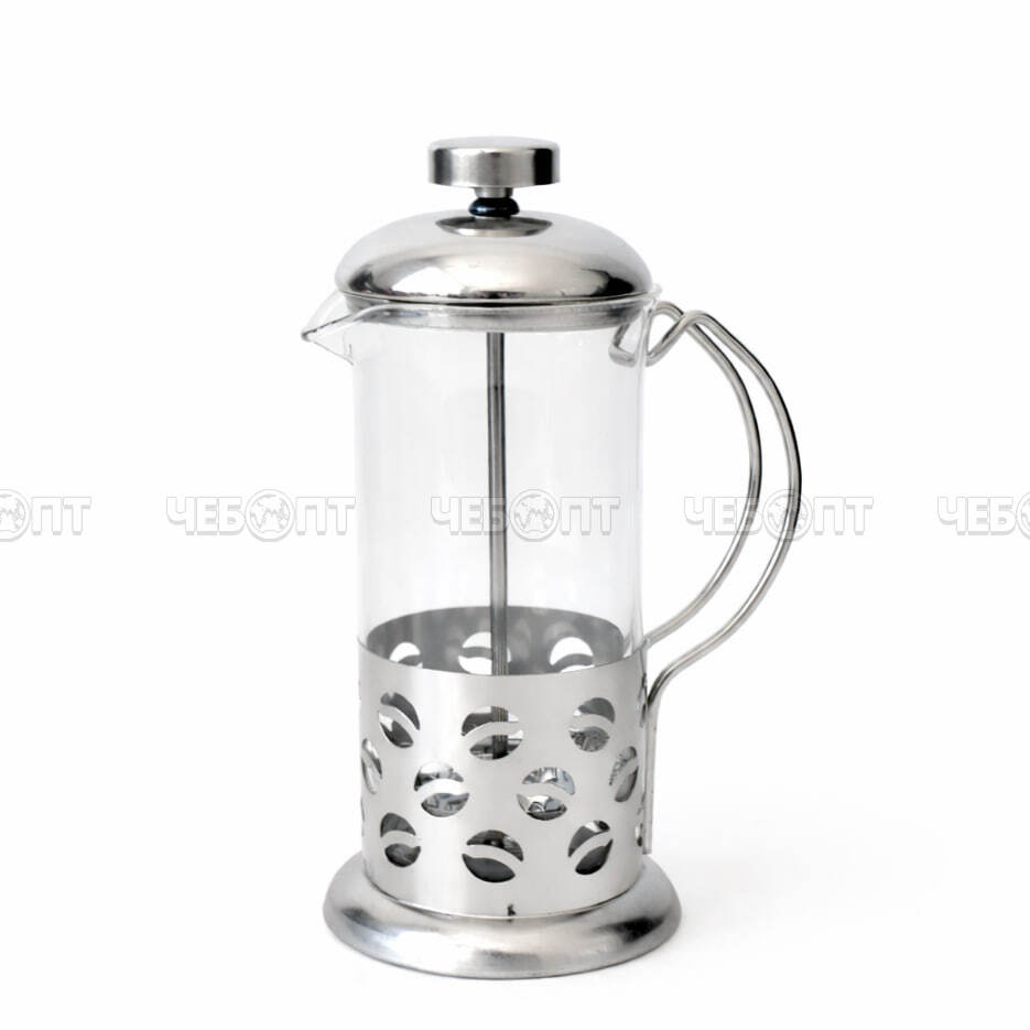 Чайник заварочный стеклянный (френч-пресс) 350 мл корпус нержавеющая сталь, стальной фильтр арт. B003-350ML, 260079 $ [60] GOODSEE. ЧЕБОПТ.