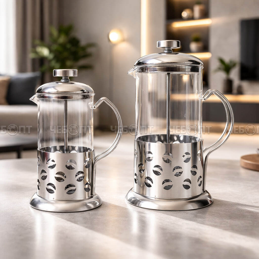 Чайник заварочный стеклянный (френч-пресс) 350 мл корпус нержавеющая сталь, стальной фильтр арт. B003-350ML, 260079 $ [60] GOODSEE. ЧЕБОПТ.