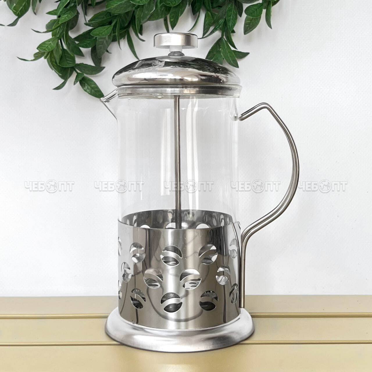 Чайник / кофейник френч-пресс 600 мл жаропрочное стекло, корпус из нержавеющей стали, стальной фильтр арт. B003-600ML, 260080 $ [40] GOODSEE. ЧЕБОПТ.