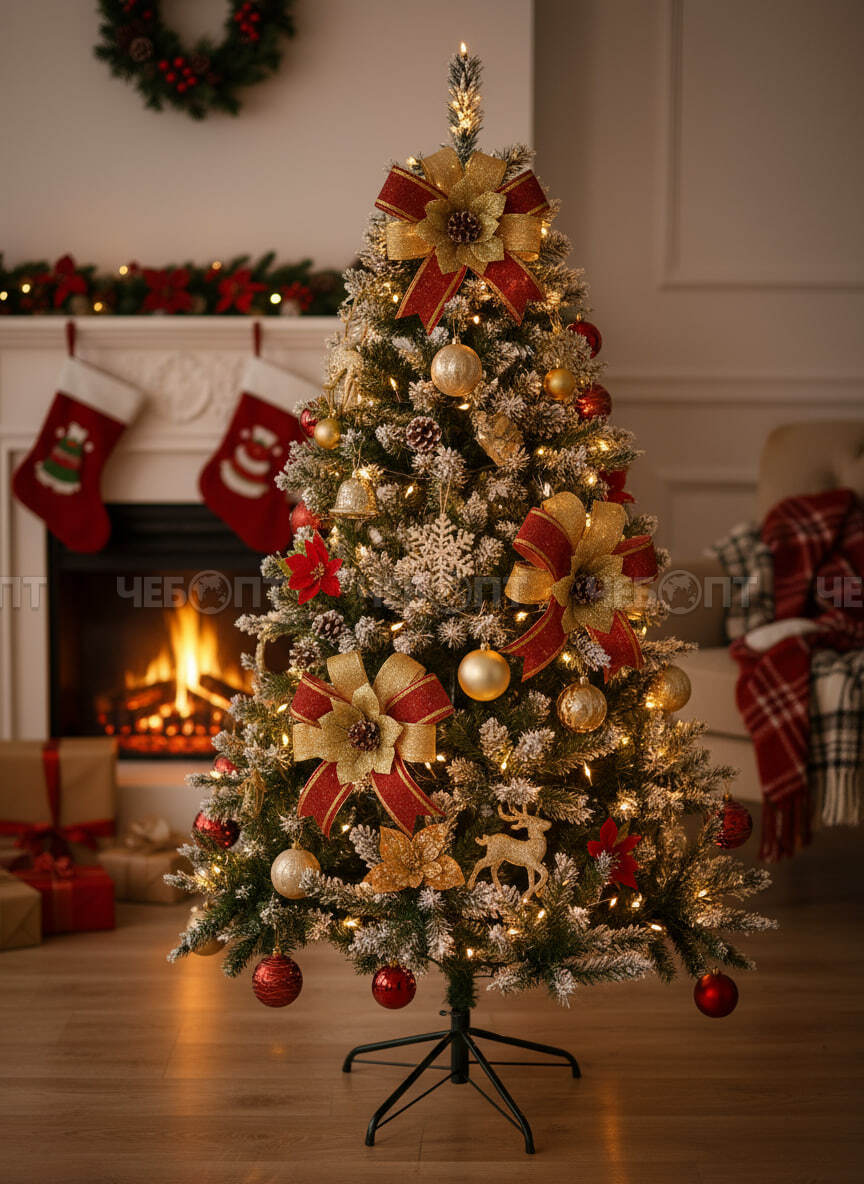 Елка (Ель) новогодняя искусственная РОЖДЕСТВЕНСКАЯ с шишками h - 180 см, 908 веток ПВХ, металлическая подставка, шарнирная арт. 210003 $ [1] GOODSEE . ЧЕБОПТ.