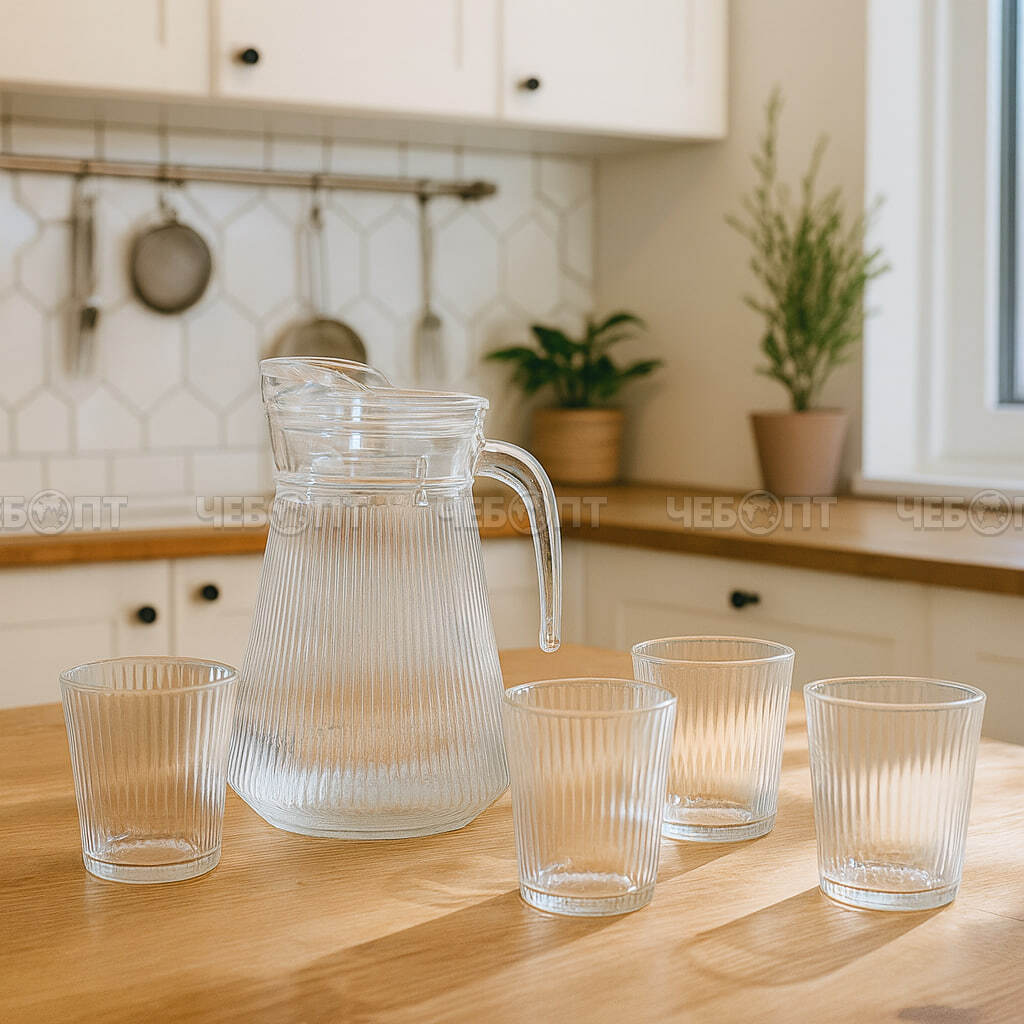 Набор питьевой 5 предметов (кувшин 1500 мл + 4 стакана 250 мл) арт. 260169 $ [8] GOODSEE. ЧЕБОПТ.