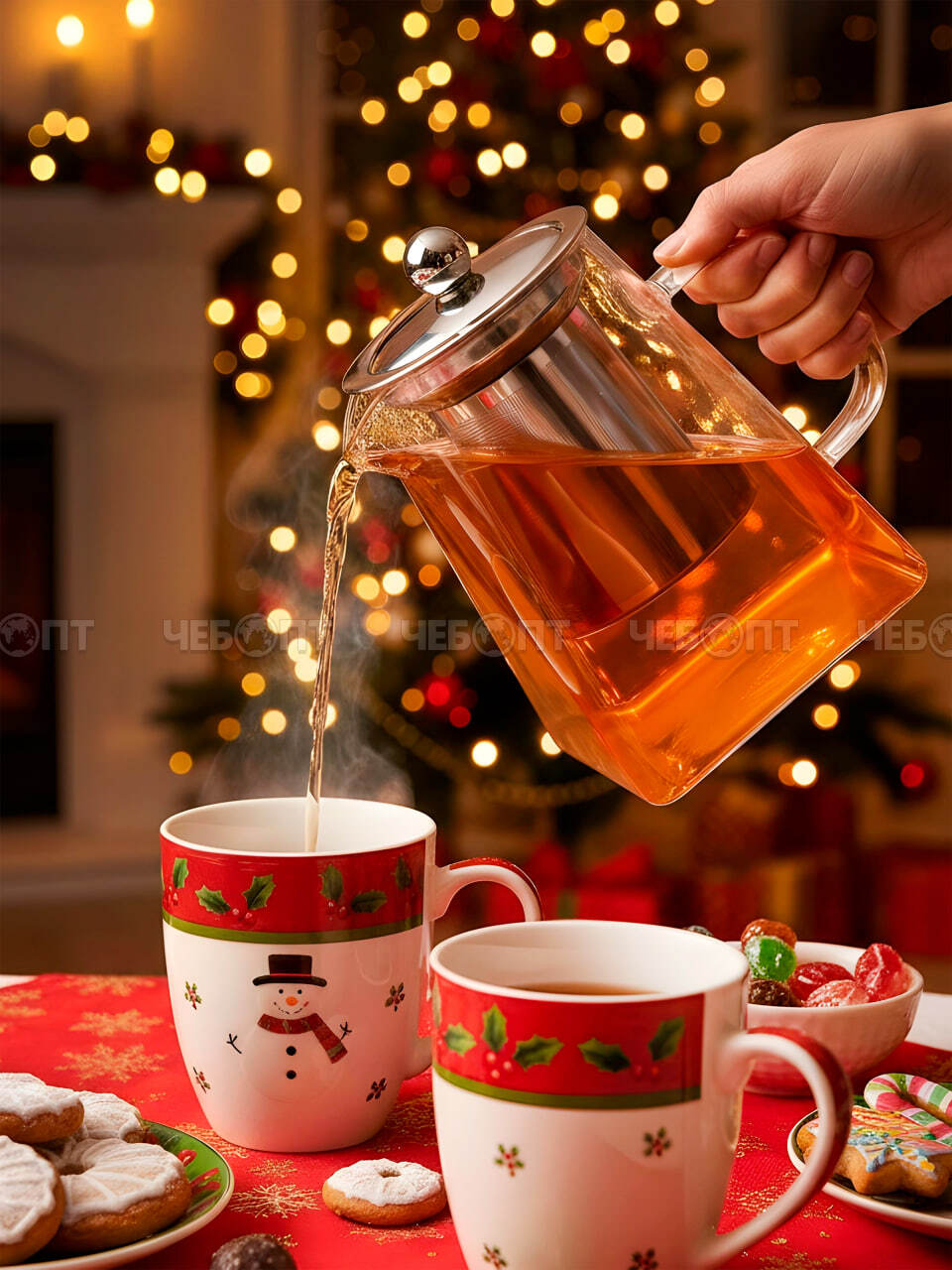 Чайник заварочный стеклянный (жаропрочное стекло) 750 мл КВАДРАТНЫЙ с металлическим ситечком, металлической крышкой арт. 260144. $$ [60] GOODSEE. ЧЕБОПТ.