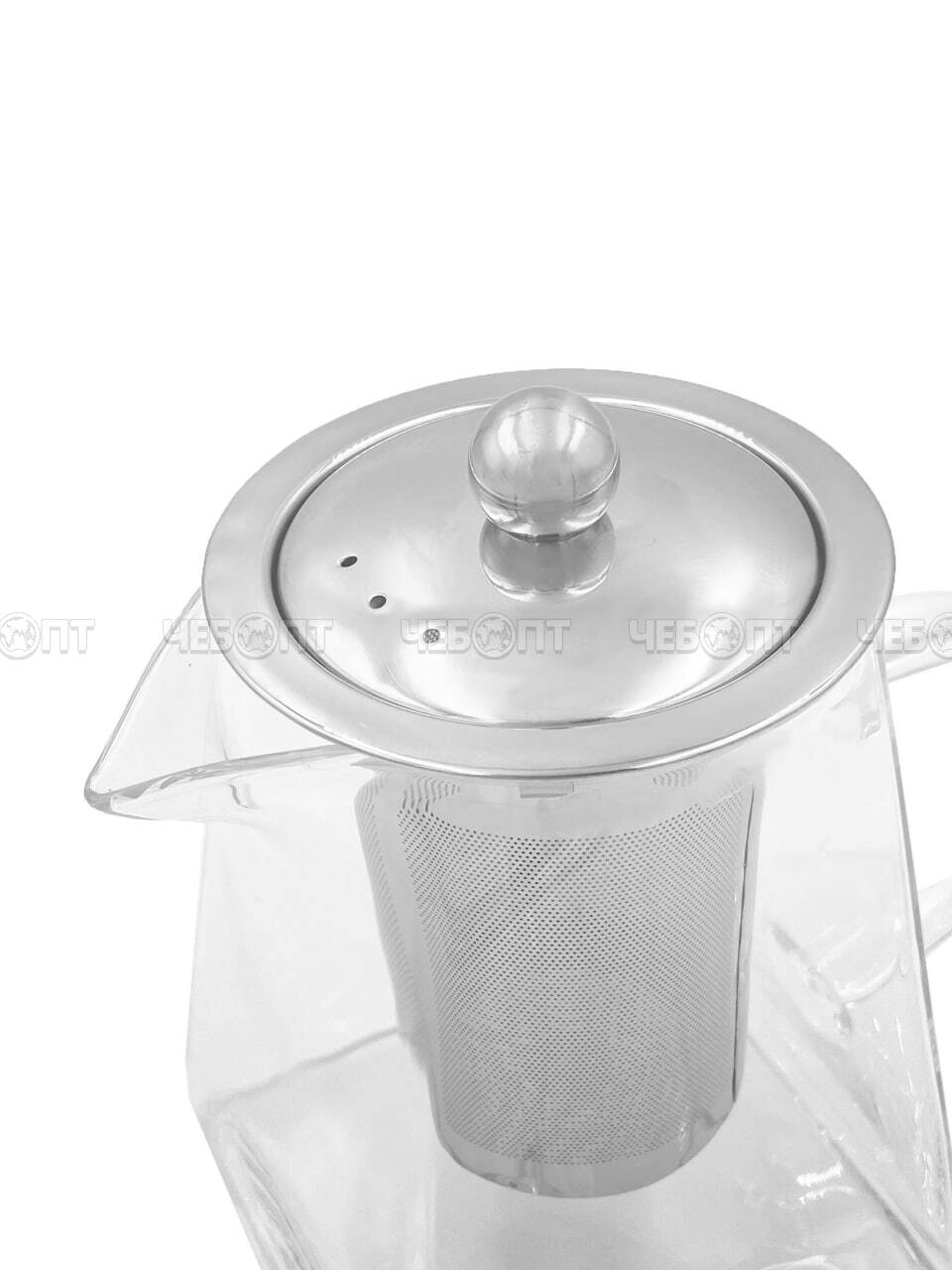 Чайник заварочный 950 мл КВАДРАТНЫЙ с металлическим ситечком, металлической крышкой, жаропрочное стекло арт. 260145 $ [60] GOODSEE. ЧЕБОПТ.