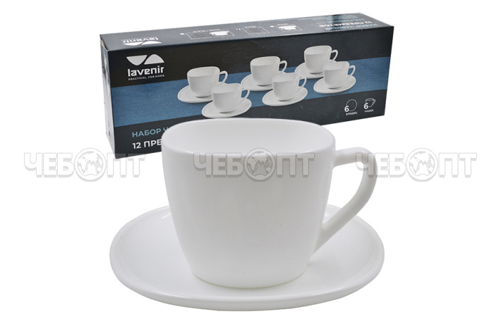 Сервиз чайный 12 предметов (6 чашек 210 мл, 6 блюдец 13,50 см) FXB210-12 WHITE стеклокерамика арт. 99217 [12] МИР ПОСУДЫ. ЧЕБОПТ.