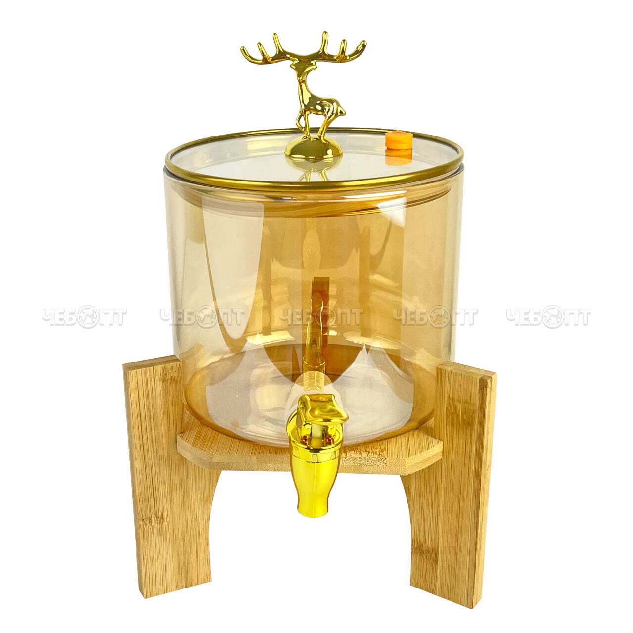 Лимонадница (диспенсер) 2,6 л для напитков на деревянной подставке, стеклянная, янтарная арт. 260250 $ [12] GOODSEE. ЧЕБОПТ.