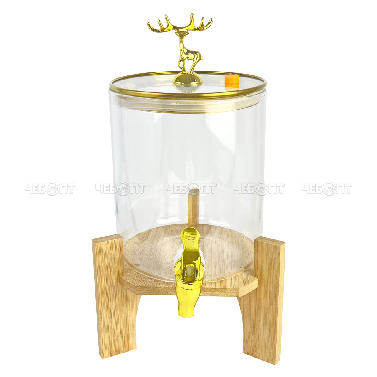 Лимонадница (диспенсер) 3,6 л для напитков на деревянной подставке, стеклянная, прозрачная арт. 260252 $ [12] GOODSEE. ЧЕБОПТ.