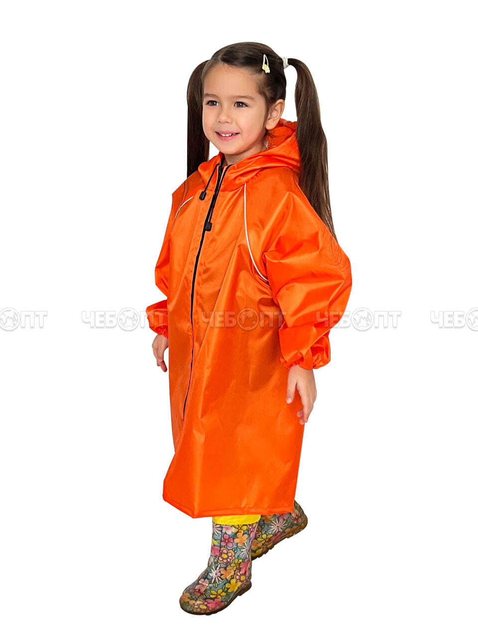 Плащ-дождевик детский для мальчика и девочки светоотражающий эл. на молнии, ЧЕБПРО, 3-5 лет, 98-110 см, Арт.СветоотрДет/оранжевый3-5, МПС [15] СобПр. ЧЕБОПТ.