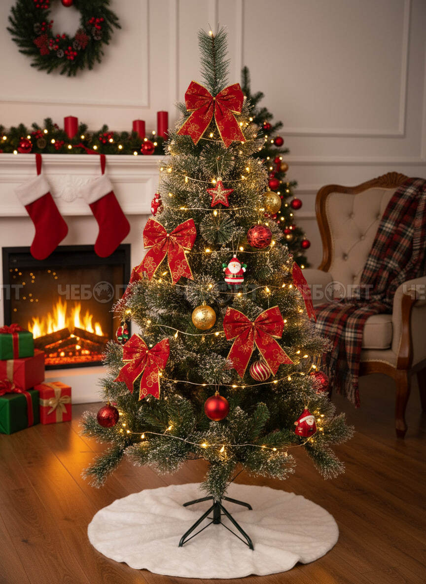 Елка (Сосна) новогодняя искусственная посеребренная h - 150 см, 130 веток ПВХ, металл. подставкой арт. 300282 $ [6] GOODSEE . ЧЕБОПТ.