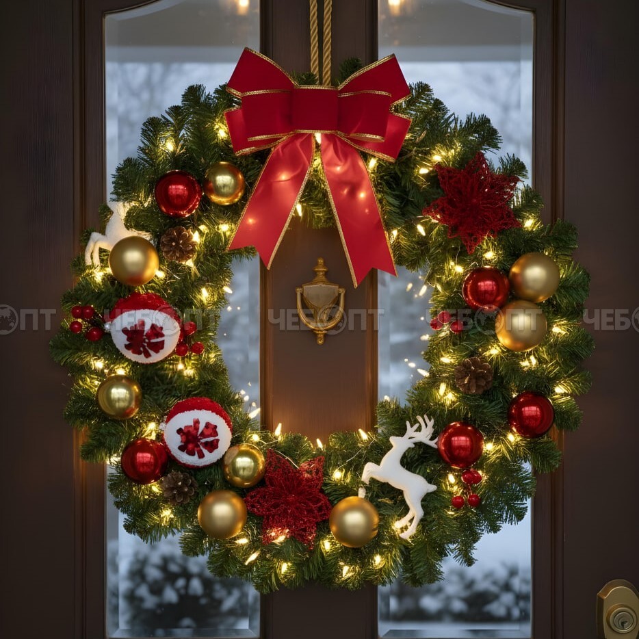 Венок искусственный новогодний с ПВХ ветками 40 см арт. 300291 $ [50] GOODSEE. ЧЕБОПТ.