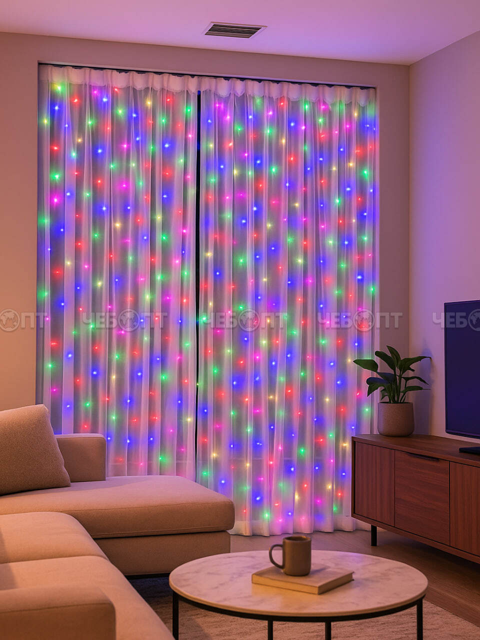 Гирлянда новогодняя светодиодная ДОЖДЬ/ШТОРЫ 2*2 м, 10 нитей, свечение - мультицвет, 8 режимов мигания арт. 300347 $ [100] GOODSEE. ЧЕБОПТ.